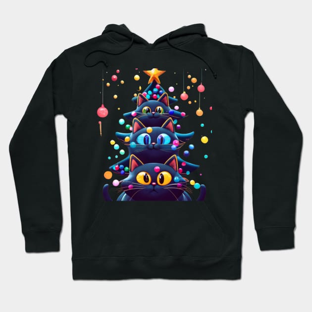 Cat Christmas Tree  Meowy Christmas Hoodie by Positive Designer